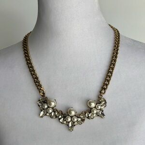 Statement Pearl Rhinestone Necklace Chunky Gold Chain Vintage Glam